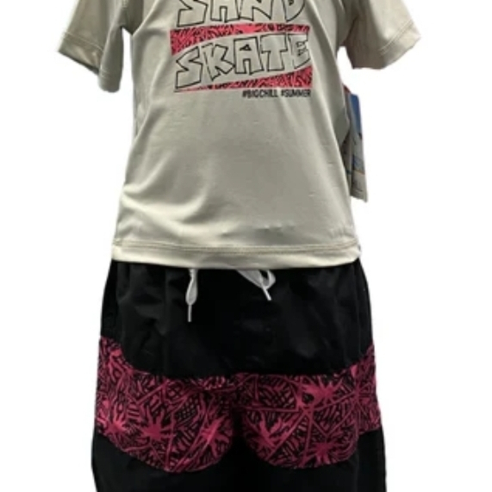 Grey/Black/Pink Rash Shirt & Board Short Set Size 10/12